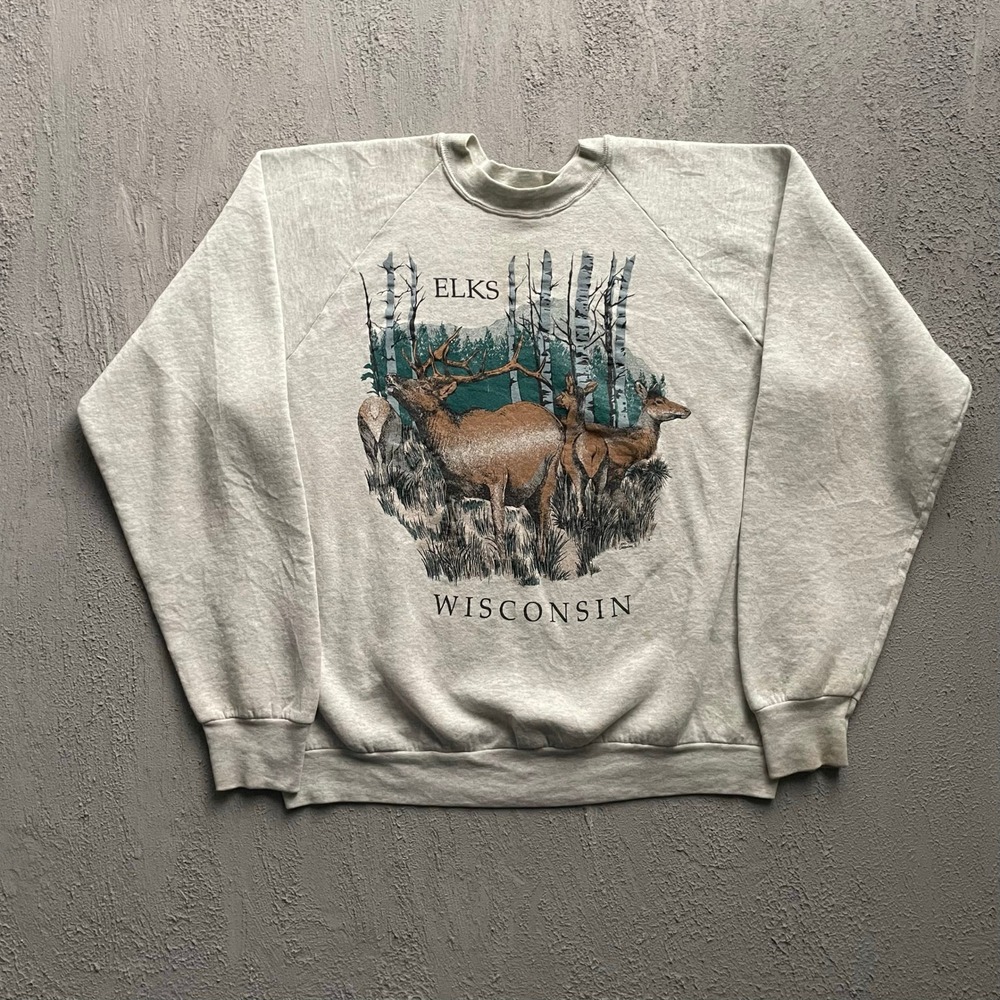 Vintage Elks Wisconsin Graphic Sweatshirt Mens XXL Grey 90s Fruit of the Loom